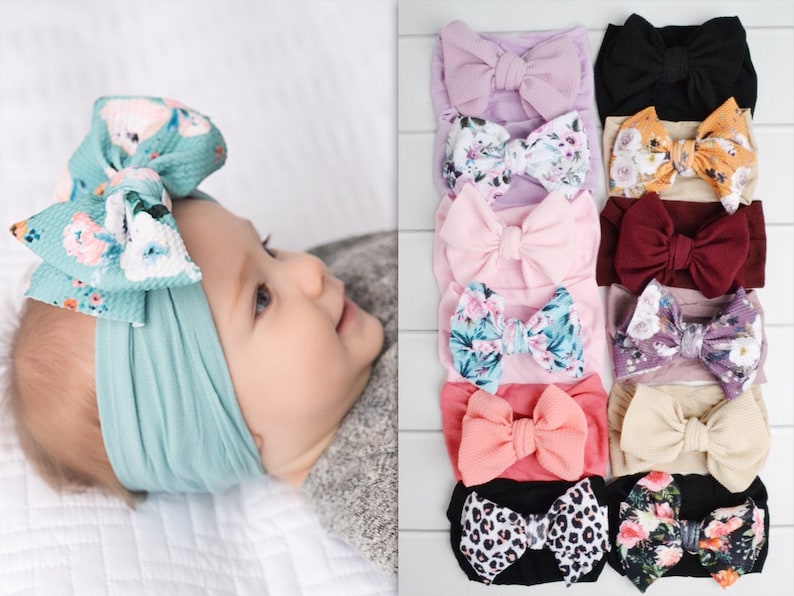 baby turban One size fits ALL nylon headband large bow headband newborn headband EMMA BOW wide nylon headband Big Bow Nylon Headwrap