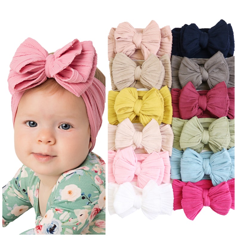 Cable Knit Baby Headband Large Bow Nylon Headband Big Messy Etsy