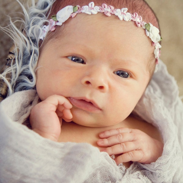 Baby headband, Newborn headband, newborn photo prop, infant headbands, pink baby accessory, baby hair bow, flower girl, baby shower