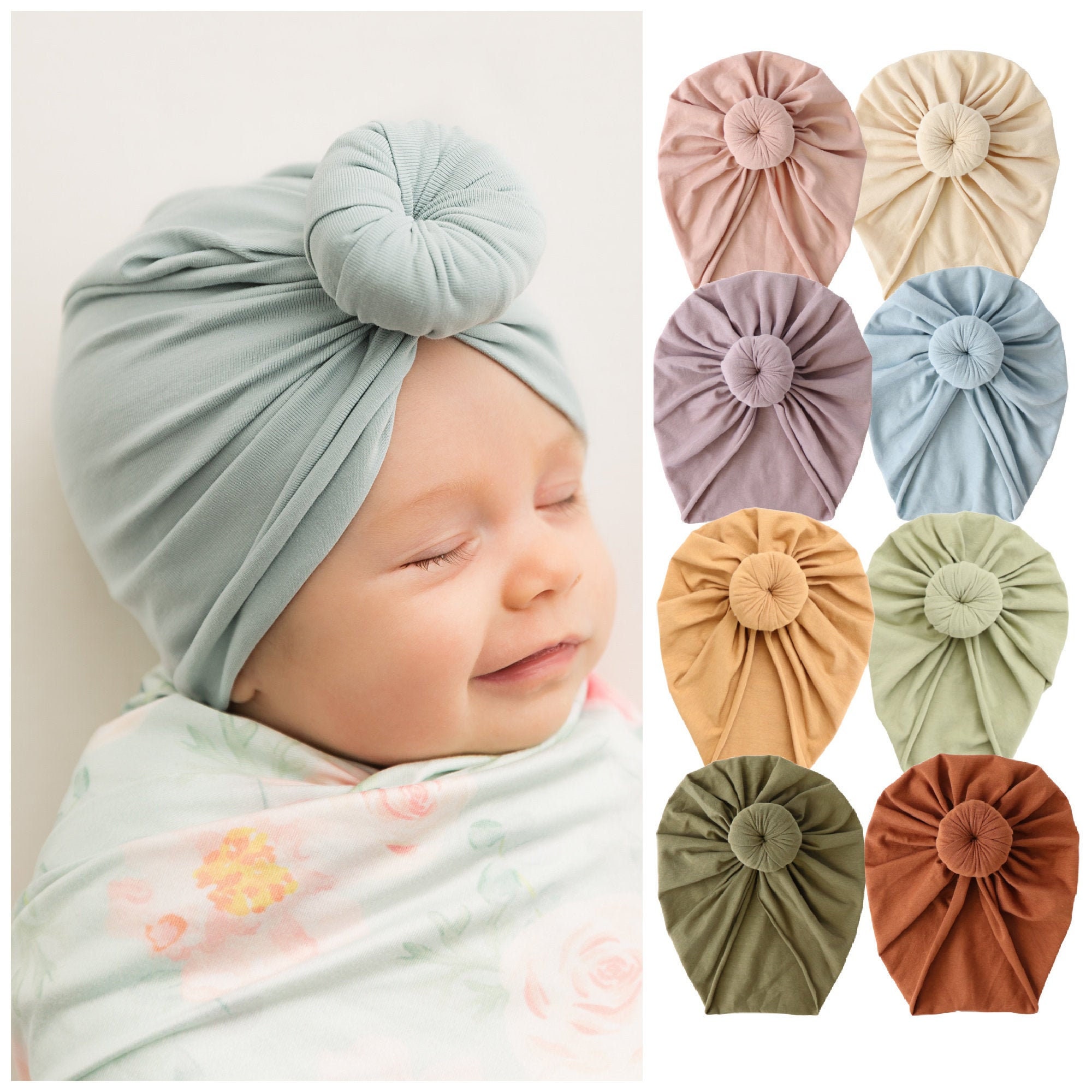 CANSHOW 4 Pack Soft Newborn Baby Girl Turban Hat Knot Hat Infant Baby Hats for Girls Head Cap Headwear 
