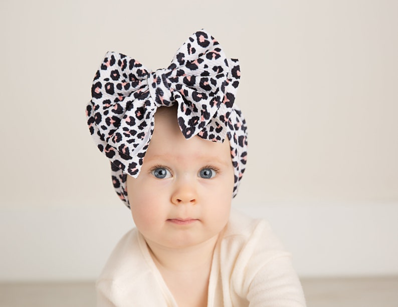 big stretchy headband animal print headband ABBY BOW AP9 baby headbands oversized bow headband Leopard Print Bow headband