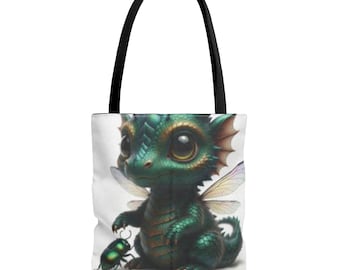 Cute Green Baby Dragon Tote Bag | Fantasy Creature, Whimsical Art