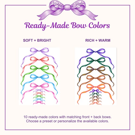 Ten ready-made bow colors in two sets, soft and bright, rich and warm