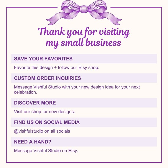 Thank you note with custom order and contact information