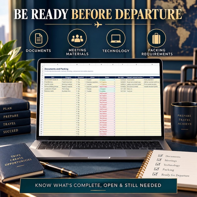 Notepad Add Checkbox Executive Travel Planner | Business Itinerary Toolkit (excel ...