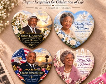 Custom Heart Memorial Photo Button, Personalized Keepsake Pin (Funeral Favor)