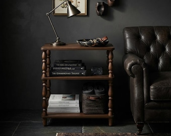 Walnut Nightstand with 3-Tier Storage, Spindle Legs, Compact Bedside Table
