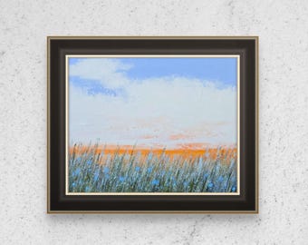 Small Original Oil Painting – Peaceful Landscape - Summer Meadow
