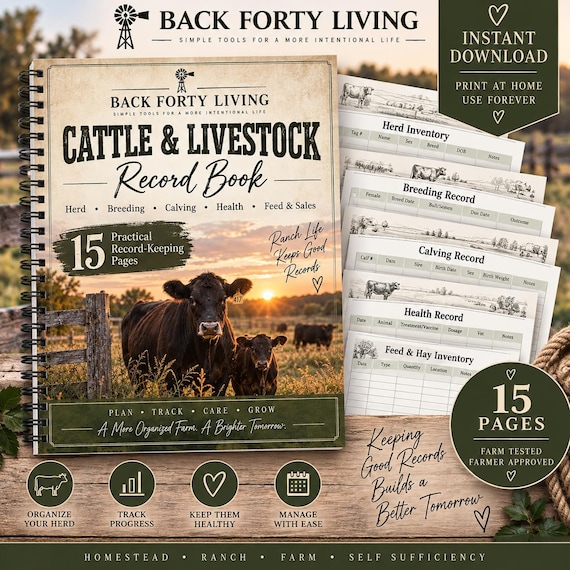 Cattle Record Book Printable | Livestock Record Keeping | Cow Herd Management | Breeding, Calving & Health Records