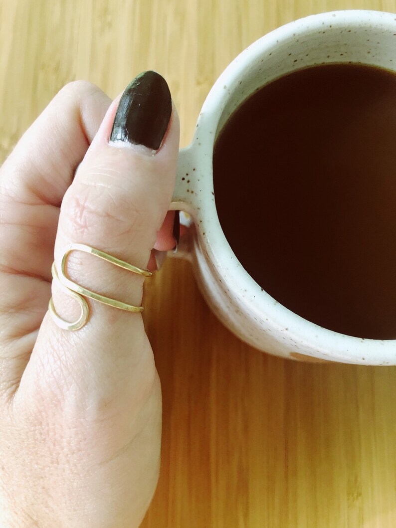 Adjustable hand forged minimalist ring sustainable brass