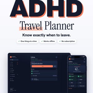 ADHD Travel Planner App | One-Task Focus, Leave-Time Countdown (Digital Download)