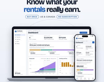 Rental Property Portfolio Tracker App | Equity, Cash Flow, Mortgage Paydown and Net Worth | Cap Rate, DSCR | US & Canada, No Spreadsheet