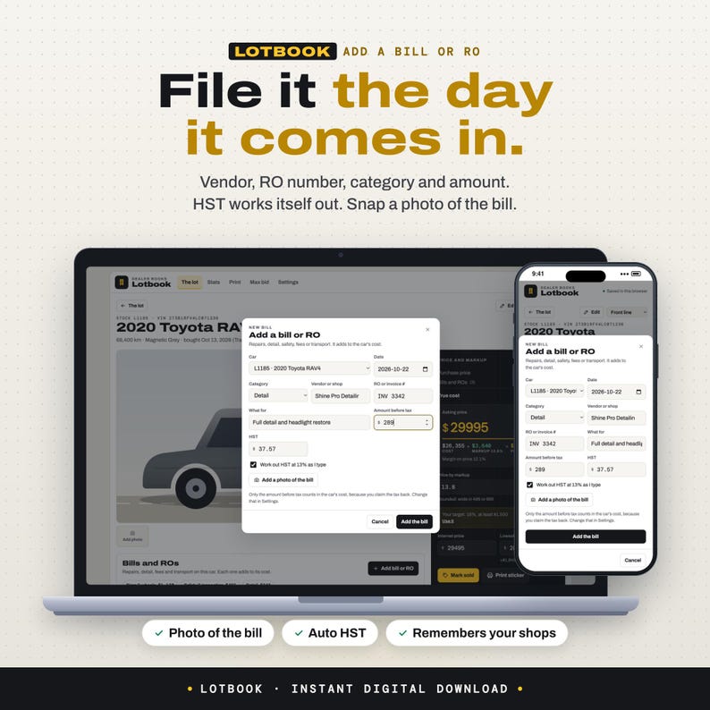 Used Car Dealer Inventory App | Recon Bills and RO Tracker, Markup, Lot Stats & Window Sticker Printing | Car Dealership Software, Pay Once image 5