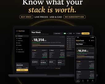 Gold and Silver Stack Tracker App | Live Spot Prices, Real Profit & Loss, USD/CAD | Works on Phone and Computer, No Spreadsheet