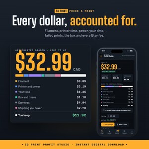 3D Print Pricing Calculator App | Filament and Resin Cost, Etsy Fees, Wholesale Price & Quote PDF | 3D Print Business Tool, No Subscription image 3