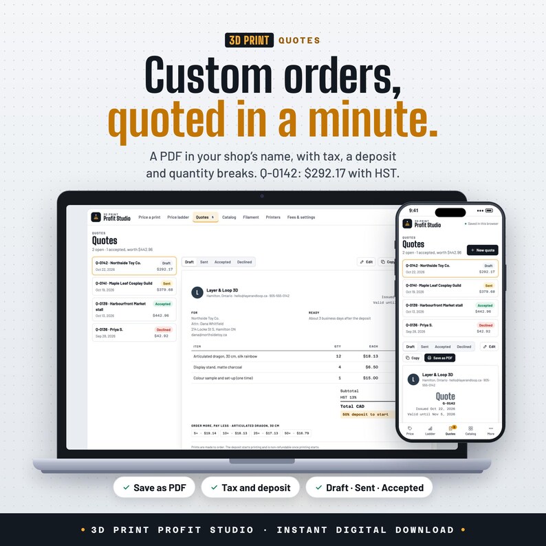 3D Print Pricing Calculator App | Filament and Resin Cost, Etsy Fees, Wholesale Price & Quote PDF | 3D Print Business Tool, No Subscription image 7