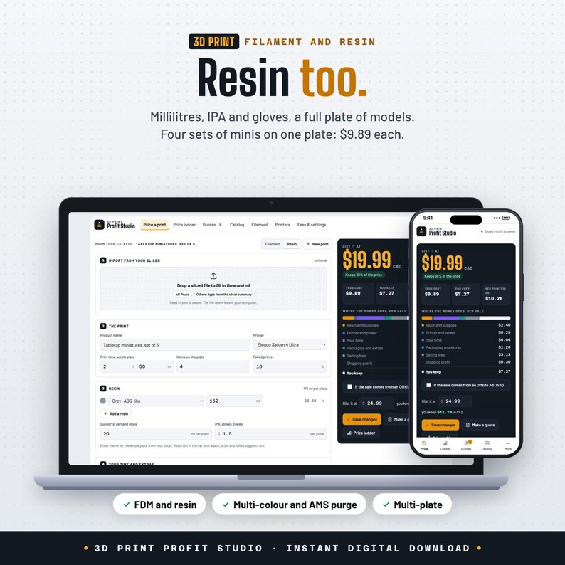 3D Print Pricing Calculator App | Filament and Resin Cost, Etsy Fees, Wholesale Price & Quote PDF | 3D Print Business Tool, No Subscription image 9