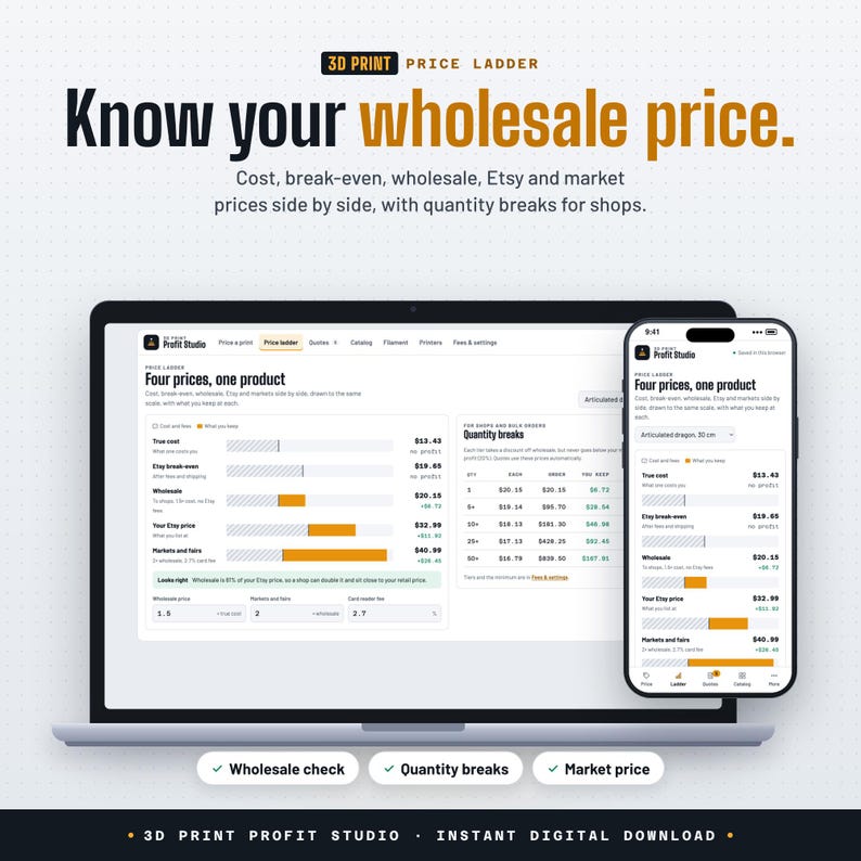 3D Print Pricing Calculator App | Filament and Resin Cost, Etsy Fees, Wholesale Price & Quote PDF | 3D Print Business Tool, No Subscription image 5