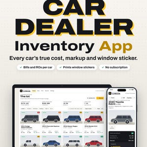 Used Car Dealer Inventory App | Recon Bills and RO Tracker, Markup, Lot Stats & Window Sticker Printing | Car Dealership Software, Pay Once image 1