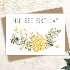 Bee Birthday Card | Mother's Day Card | 5x7 | Greeting Card | Bee Themed Card | Happy Bee Day Card | Bees and Flowers | Custom Message