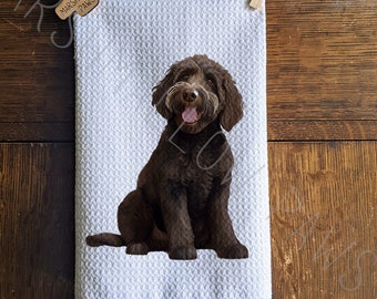 Goldendoodle Kitchen Waffle Towel: "Pardon our Frenchie" Dog Design