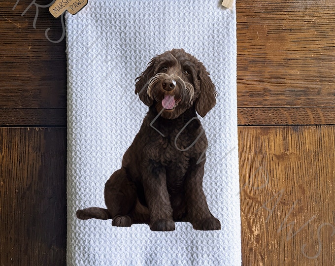 Goldendoodle Kitchen Waffle Towel: "Pardon our Frenchie" Dog Design