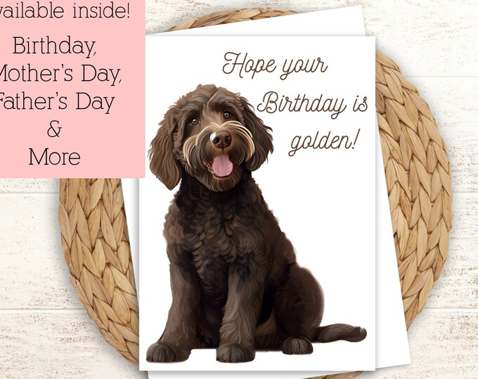 Chocolate Goldendoodle Birthday Card: Personalized Pet Greeting