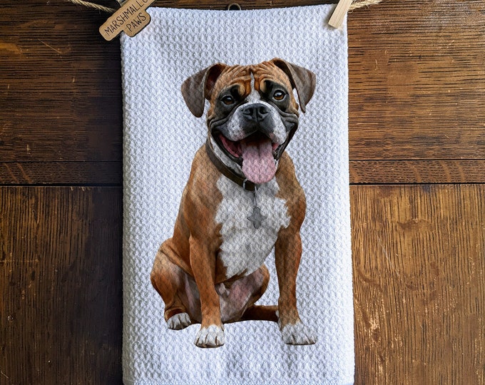 Boxer Dog Kitchen Towel: Microfiber Waffle Weave, Dog Lover Gift