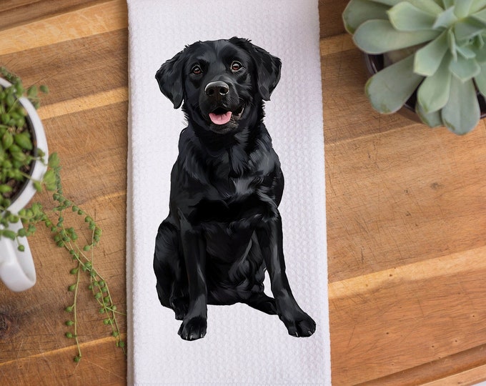 Black Labrador Kitchen Towel: Waffle Weave Dog Lover Gift