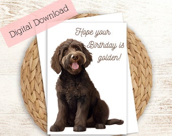 Chocolate Goldendoodle Birthday Card: Personalized Pet Theme (Digital Download)
