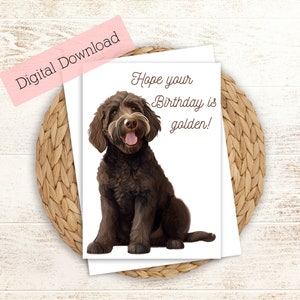 Carte d'anniversaire Goldendoodle en téléchargement numérique | 5 x 7 | Carte sur le thème Goldendoodle | Fête des Mères | Fête des pères | Message personnalisé | Personnalisez