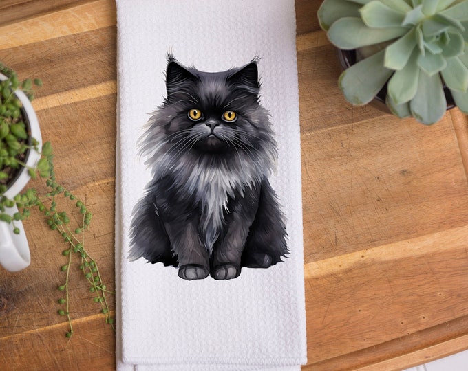 Persian Cat Kitchen Towel: Microfiber Waffle Tea Towel