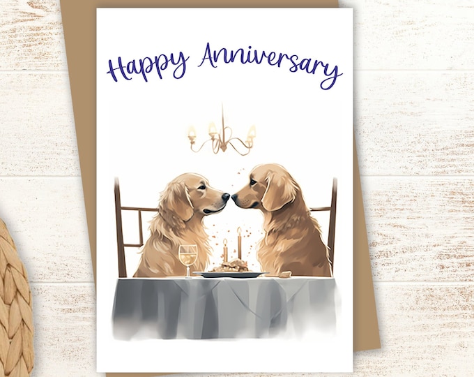 Golden Retriever Anniversary Card | 5x7 | Personalize | Great Gift for Wedding and Relationship Anniversaries | Dog Lover Gift