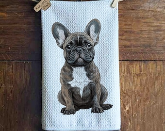 Frenchie Kitchen Towel: Microfiber Waffle Weave, Dog Lover Gift