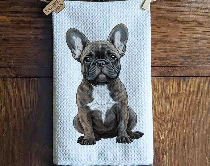 Frenchie Kitchen Towel: Microfiber Waffle Weave, Dog Lover Gift