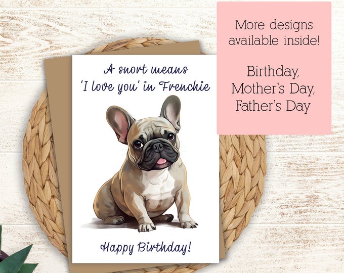 Frenchie Birthday Card: Custom Message, 5x7 Greeting Card