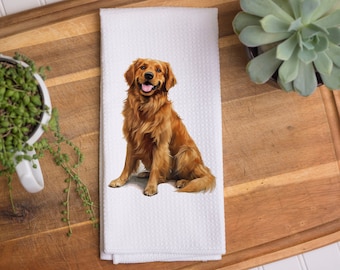 Golden Retriever Kitchen Towel: Waffle Weave Microfiber Dog Lover Gift