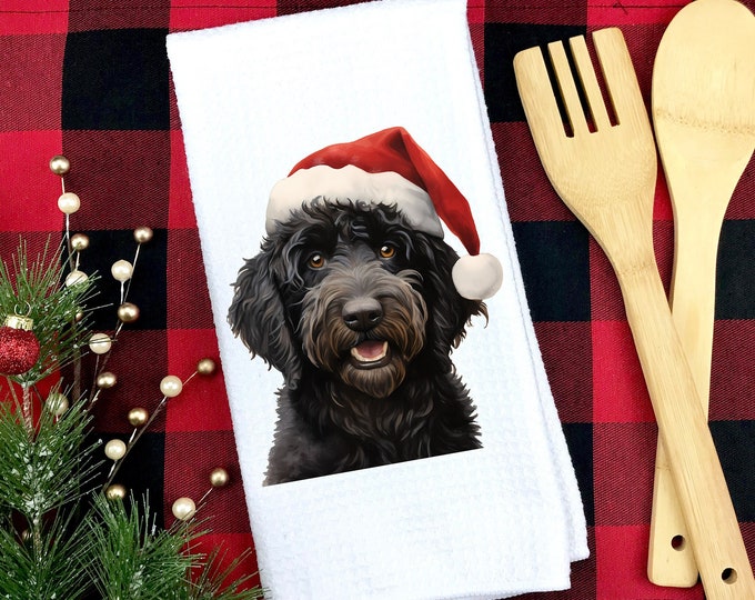 Christmas Goldendoodle Kitchen Towel: Santa Hat Dog Gift