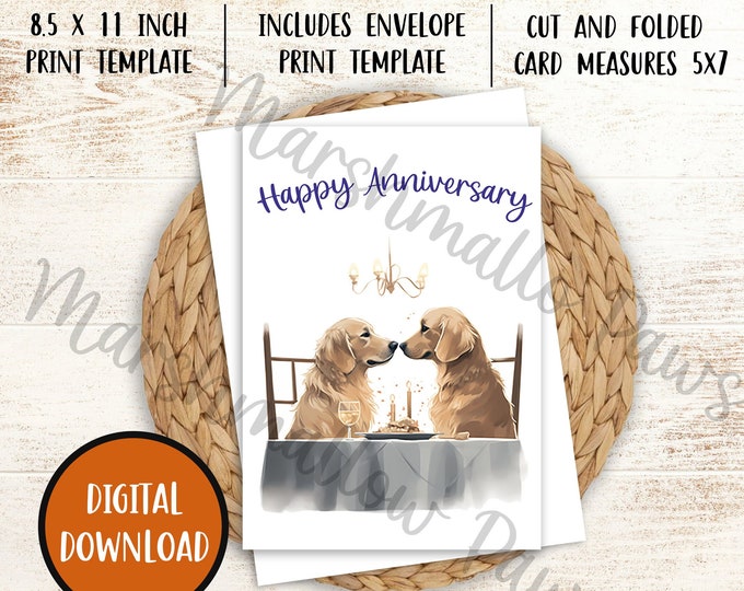 Golden Retriever Anniversary Card: 5x7 Print-at-Home (Digital Download)