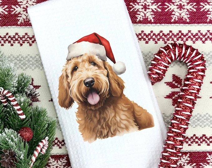 Christmas Goldendoodle Kitchen Tea Towel