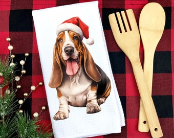 Christmas Basset Hound Kitchen Towel: Santa Dog Gift
