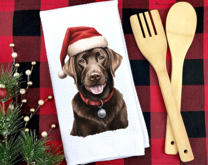 Christmas Lab Kitchen Towel | Kitchen Tea Towel | Chocolate Labrador Towel | Christmas Gift | Dog Christmas Gift | Coworker Gift