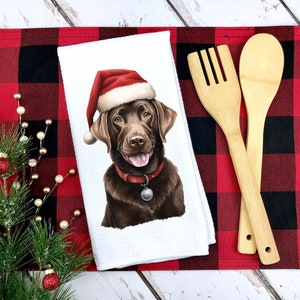 Christmas Lab Kitchen Towel | Kitchen Tea Towel | Chocolate Labrador Towel | Christmas Gift | Dog Christmas Gift | Coworker Gift