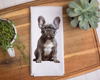 Frenchie Kitchen Towel: Microfiber Waffle Weave, Dog Lover Gift