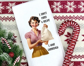 Funny Doordash Kitchen Towel: Humorous Waffle Weave Tea Towel