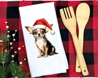 Christmas Chihuahua Kitchen Towel: Santa Hat Dog Gift