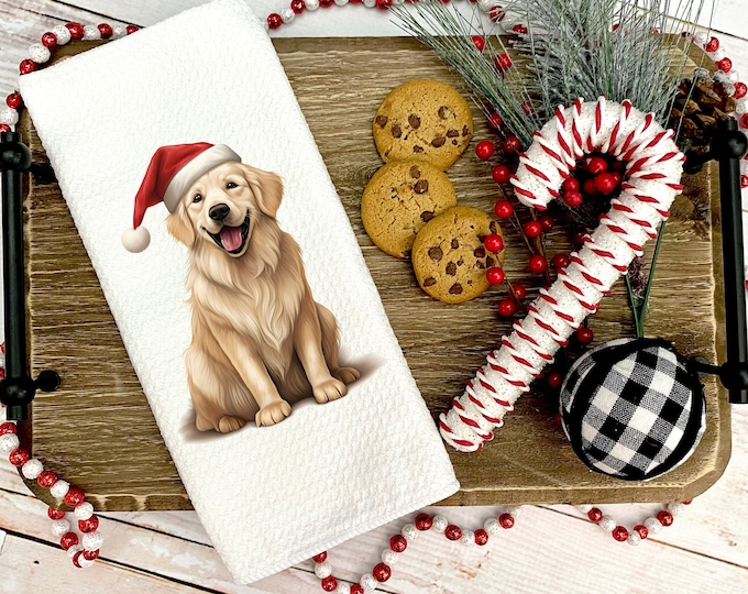Christmas Golden Retriever Kitchen Towel: Santa Dog Gift