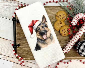 Christmas German Shepherd Kitchen Towel | Kitchen Tea Towel | German Shepherd Towel | Christmas Gift | Dog Christmas Gift | Coworker Gift