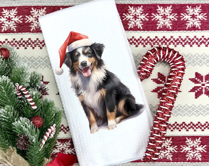 Christmas Aussie Kitchen Towel: Santa Australian Shepherd Gift