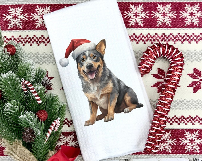 Christmas Blue Heeler Kitchen Towel: Dog Lover Gift